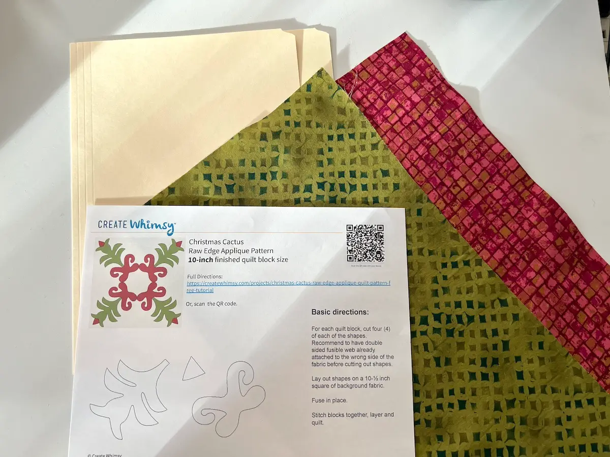 What you need to make the Christmas Cactus quilt block