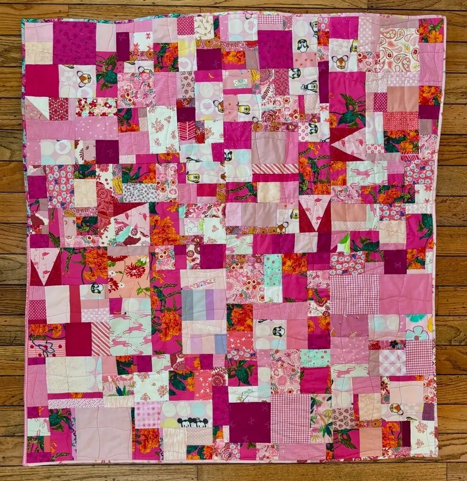 Pink scrap quilt by Ethylene Ziegler