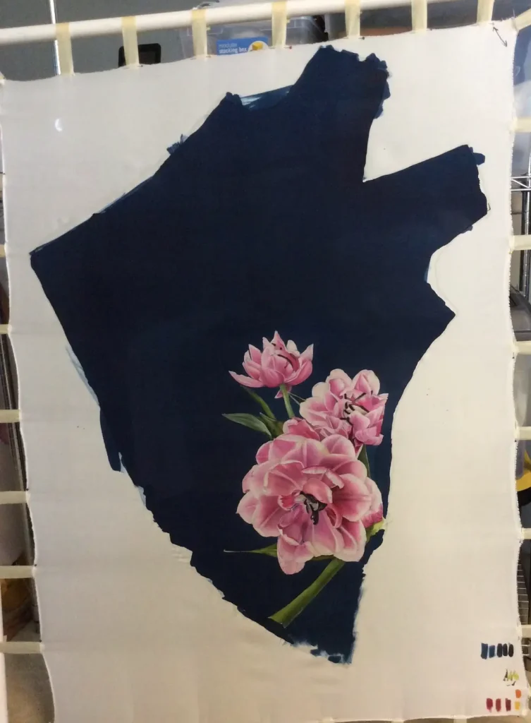 Garment painting in progress by Evette Allerdings