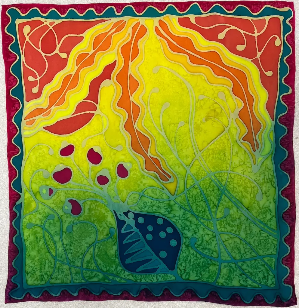 Bathroom jungle silk painting by Evette Allerdings