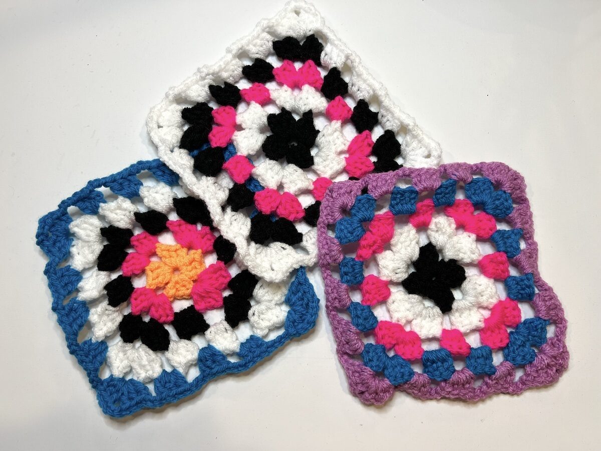 Set of three finished granny squares