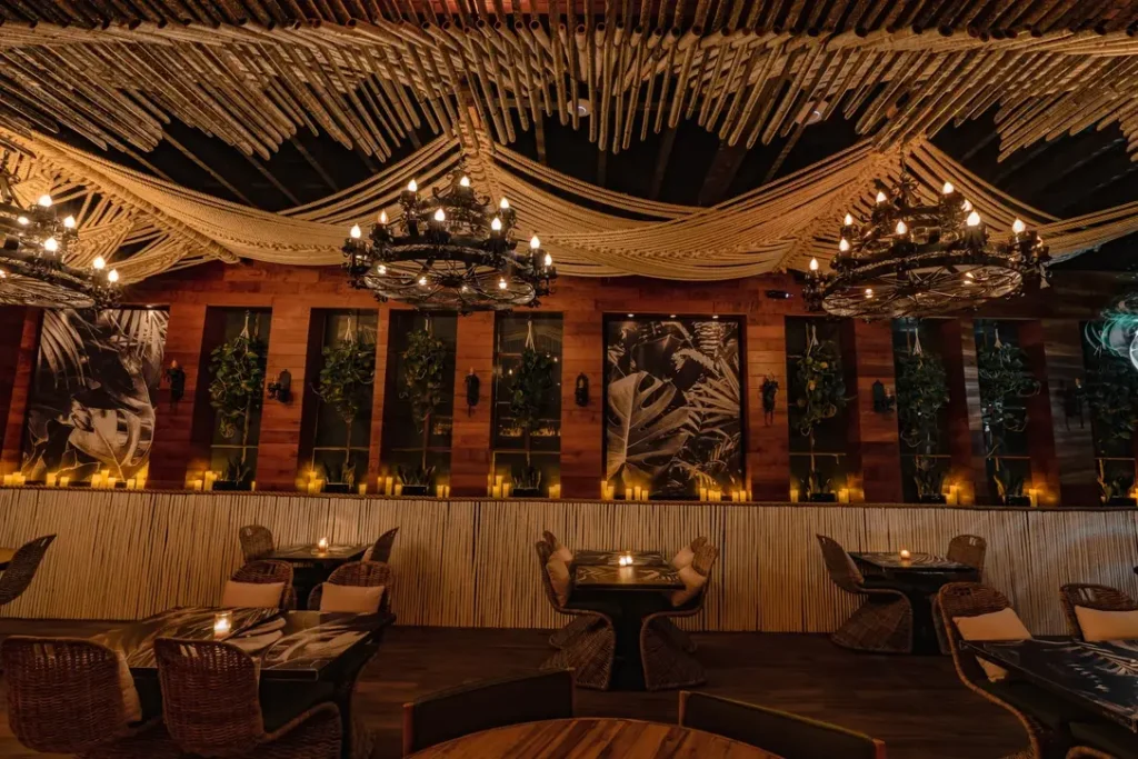 View of installation art by Olivia Arreguín Villa in a restaurant