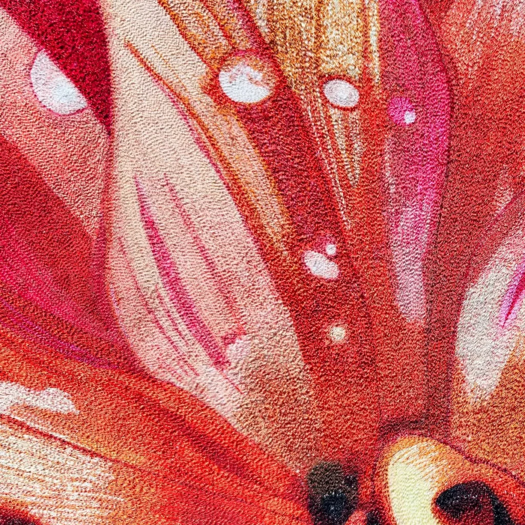 Detail of the threadpainting on Bloom fiber art by Shelley Koss