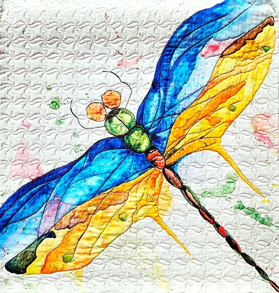 Dragon Watercolor on Fabric fiber art by Shelley Koss