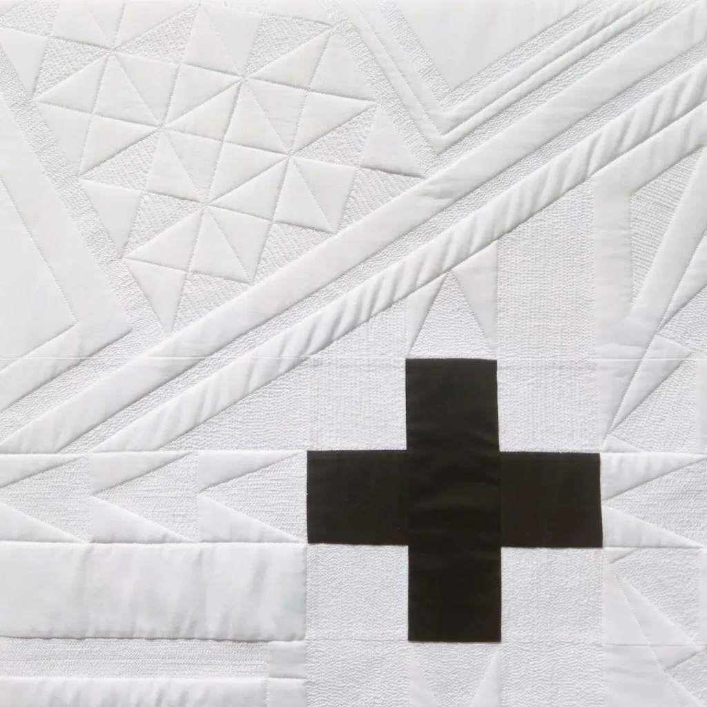 Detail of Plus Minus fiber art by Shelley Koss