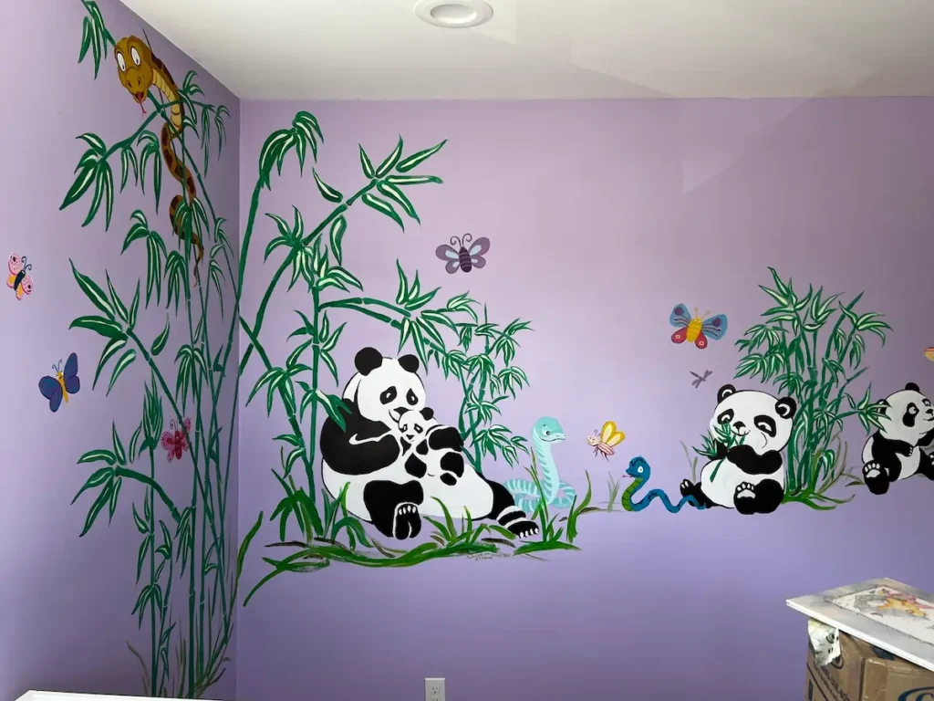 Panda and Snakes mural by Susan Polansky