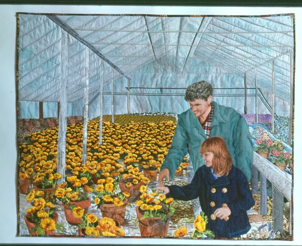 Dad and Me fiber art by Susan Polansky