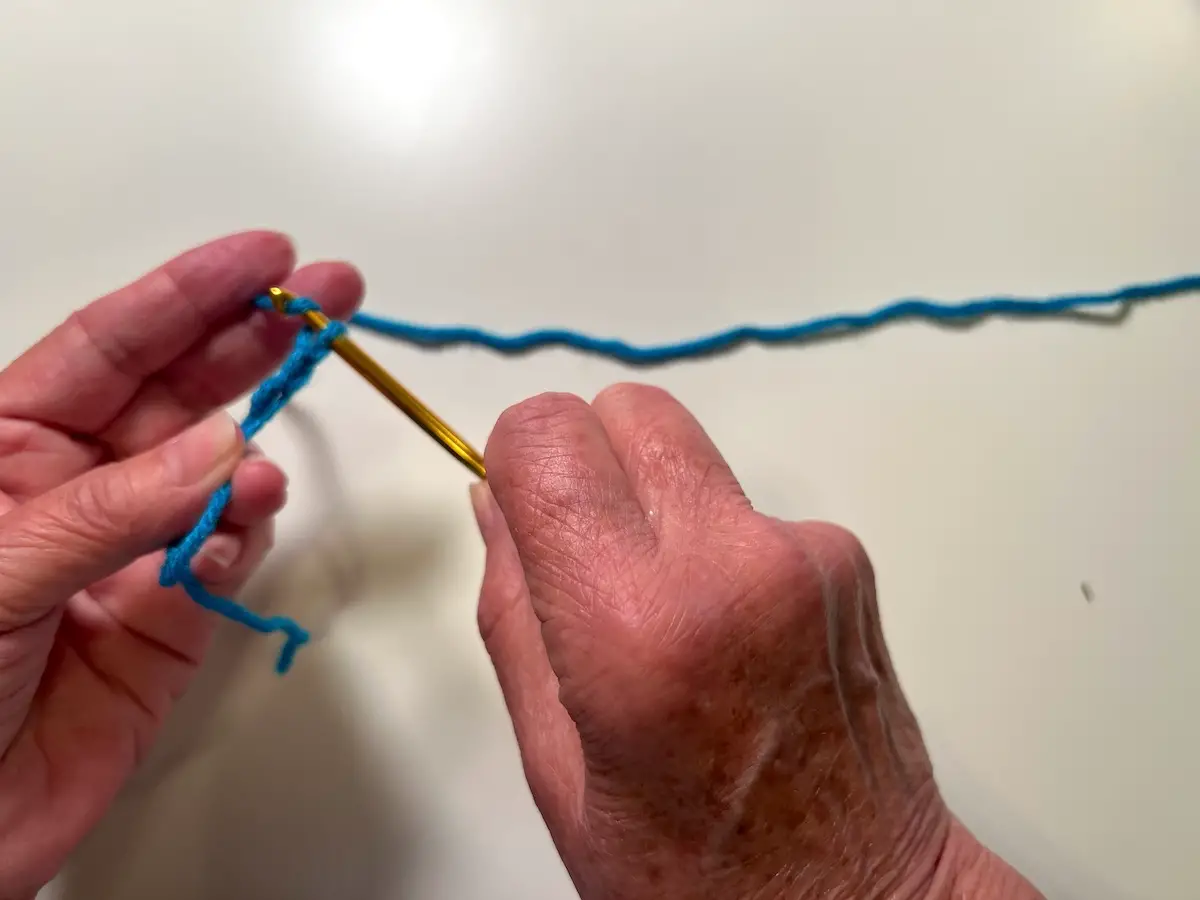 Make 3 chain stitches into the loop to start the granny square