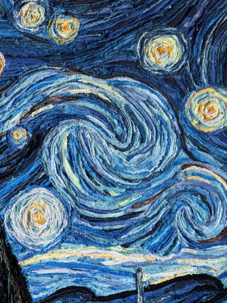 Detail of Starry Night quilt by Eva Saunders