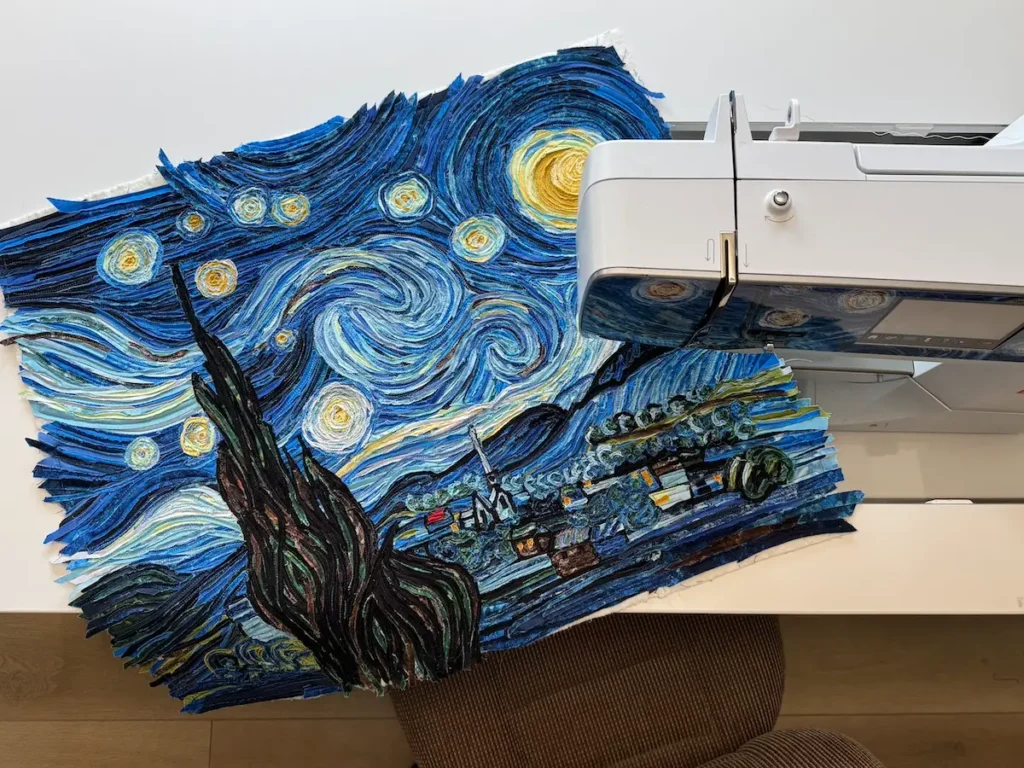 Starry Night quilt in progress by Eva Saunders