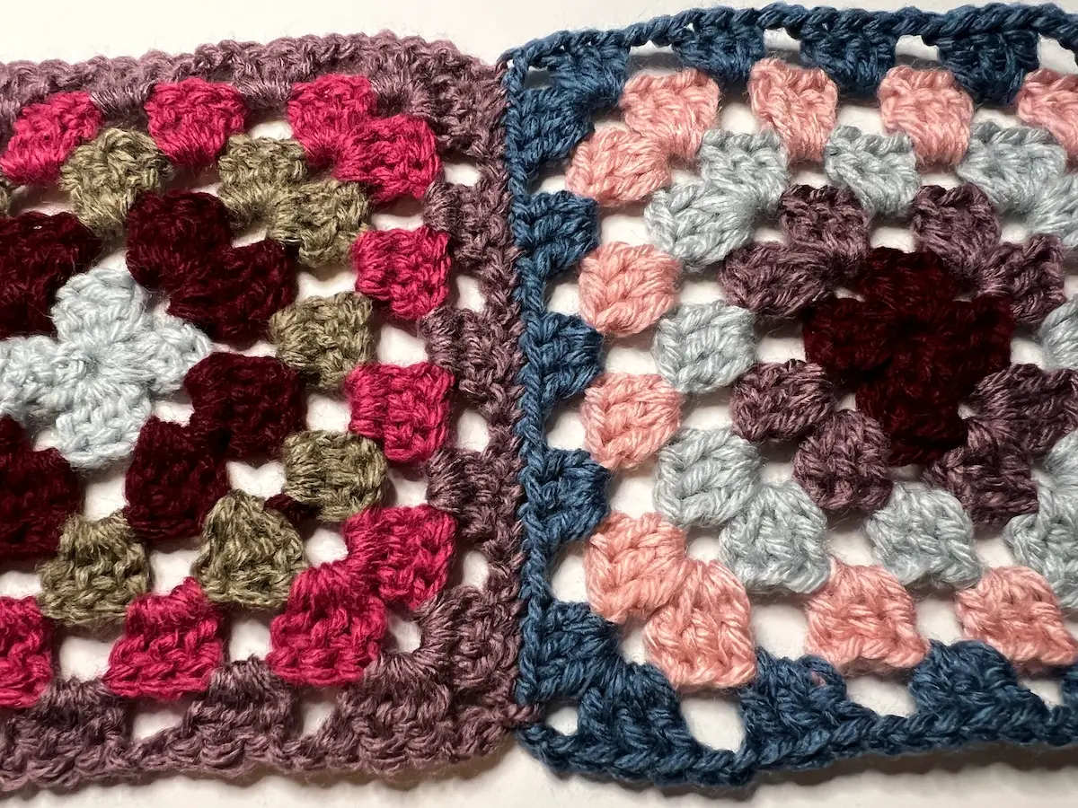 Two granny squares are joined for the balaclava