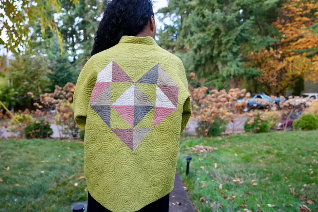 Back of chartruese quilt coat by Kimberly Bennefield