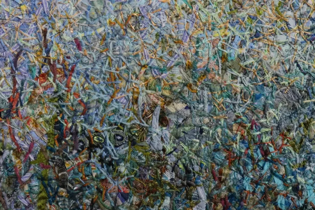 Detail of Aplomb fiber art by Mita Giacomini