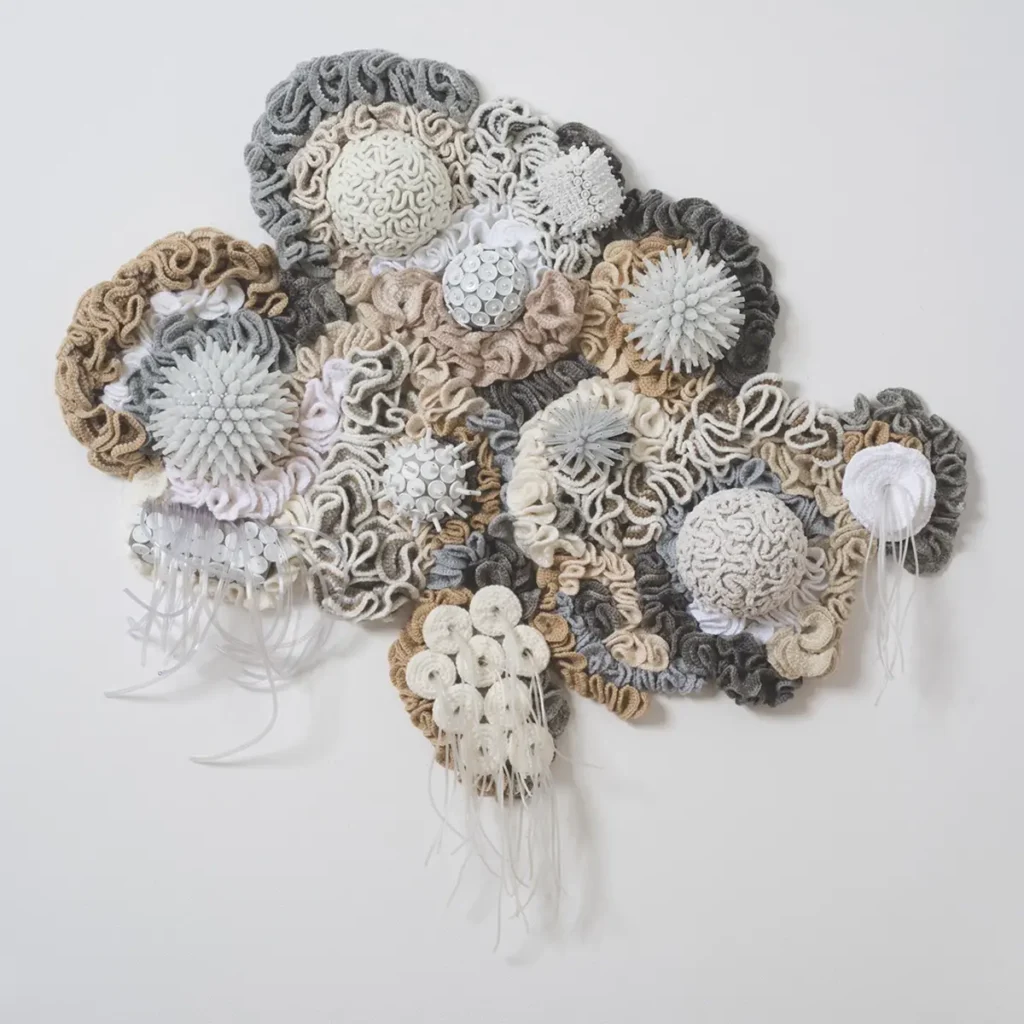 Bleached fiber art by Ruth Tabancay