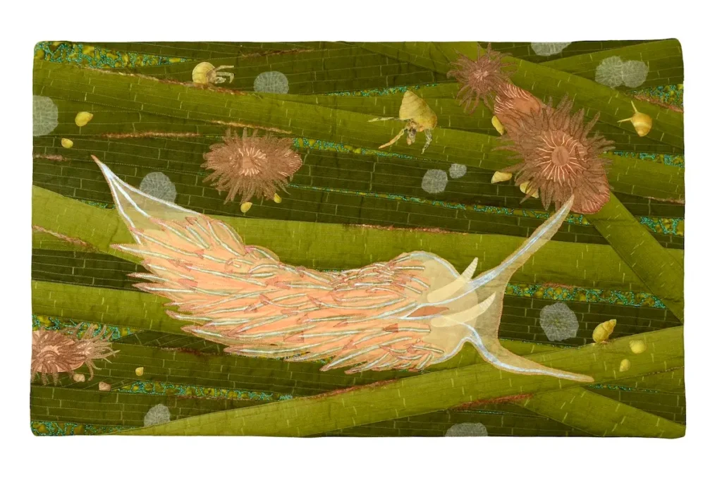 Nudibranch On Eelgrass fiber art by Carla Stehr