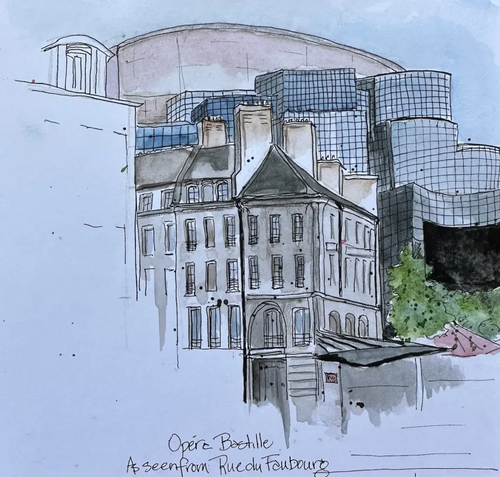Opera Bastille, Paris watercolor by Donna Deaver
