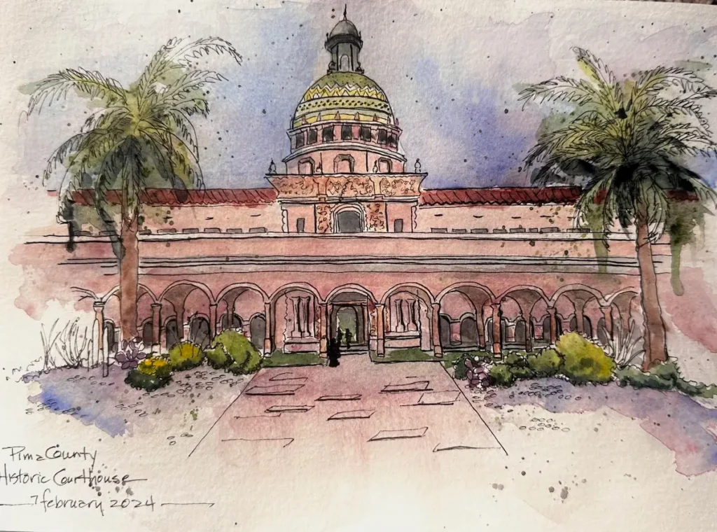 Tucson Historic Courthouse watercolor by Donna Deaver