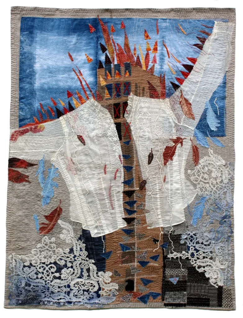 The Triangle Fire: Flightless Birds fiber art by Helen Geglio