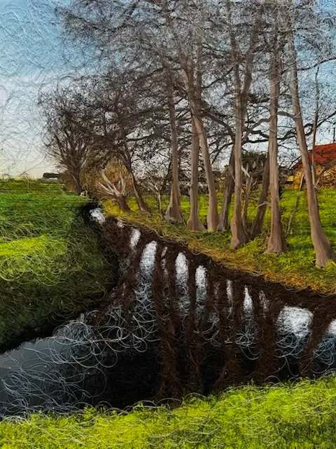 Early Spring Shadows fiber art by Irmgard Geul