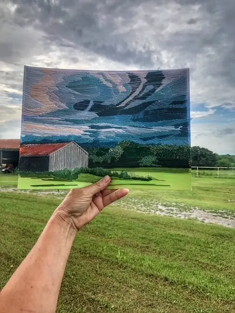 Plein Air fiber art by Irmgard Geul