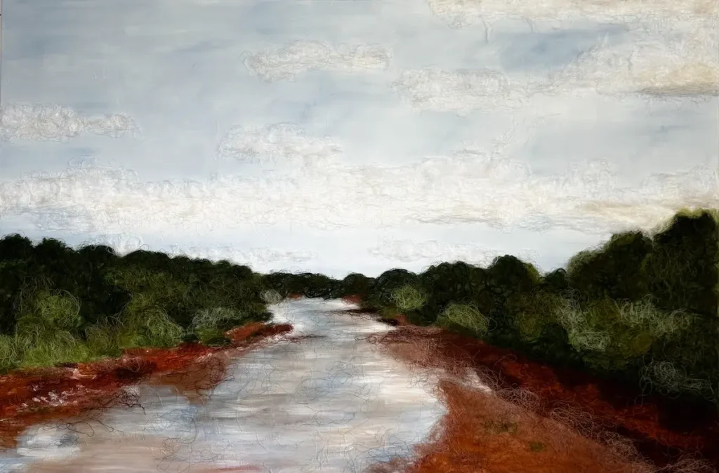 Running Free fiber art by Irmgard Geul