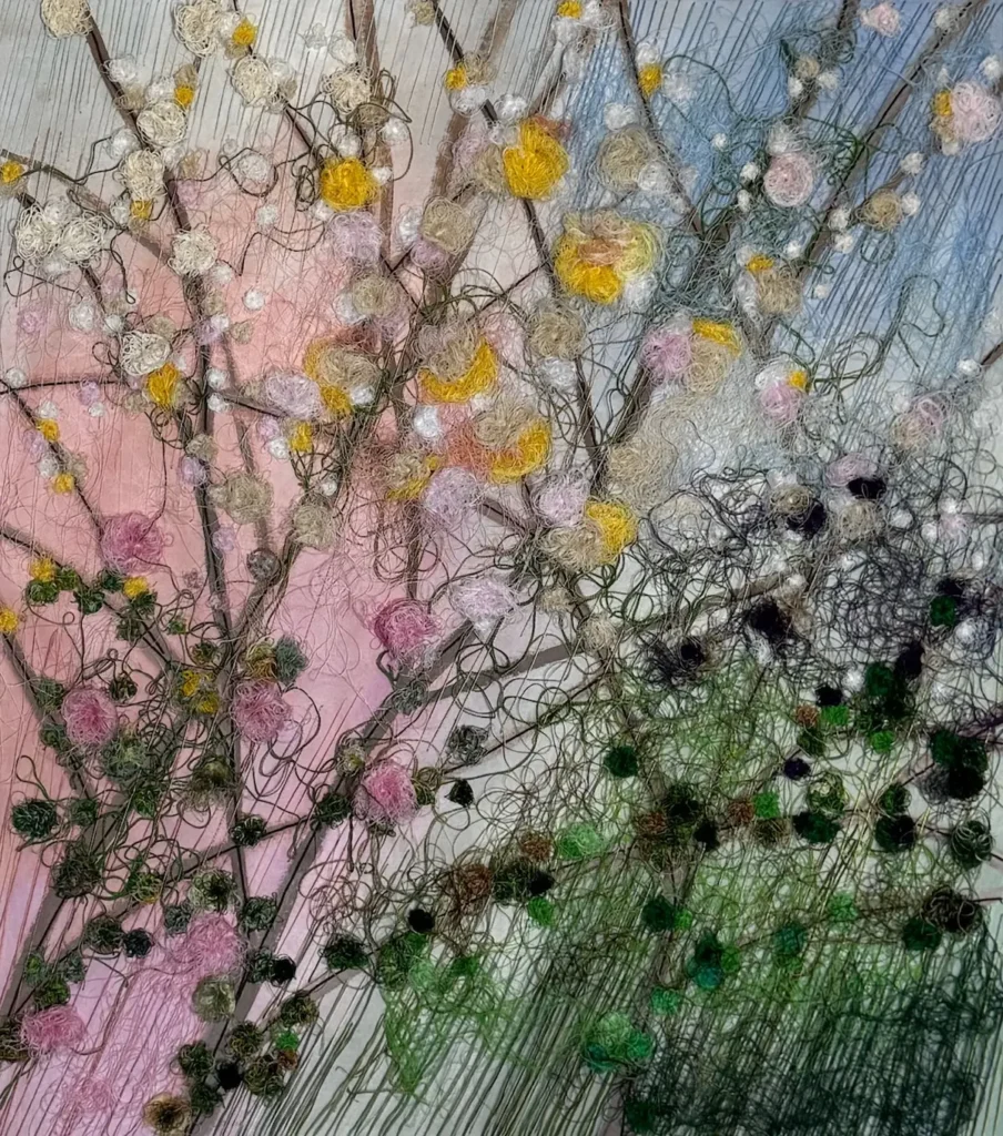 Whispers in Bloom fiber art by Irmgard Geul