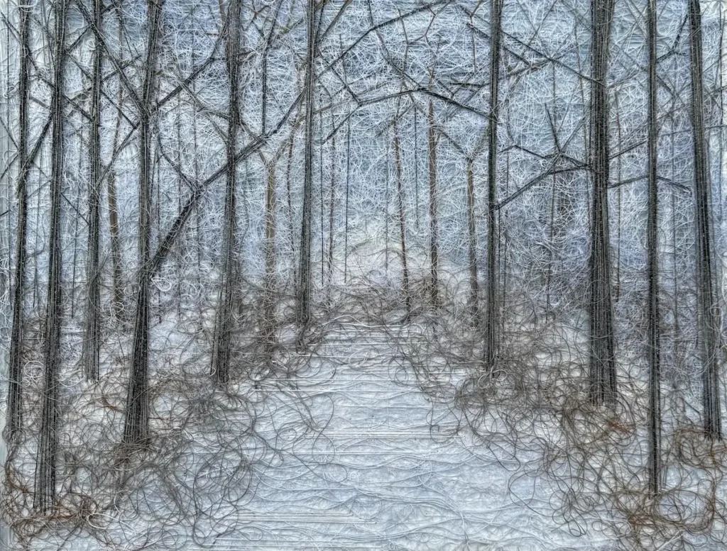 Winter Trees fiber art by Irmgard Geul