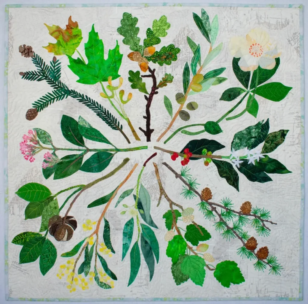 Around the World in 12 Trees fiber art by Lena Pugachova