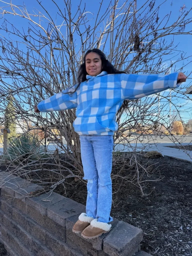 Another view of a student of Qristy Kurtz in her finished hoodie