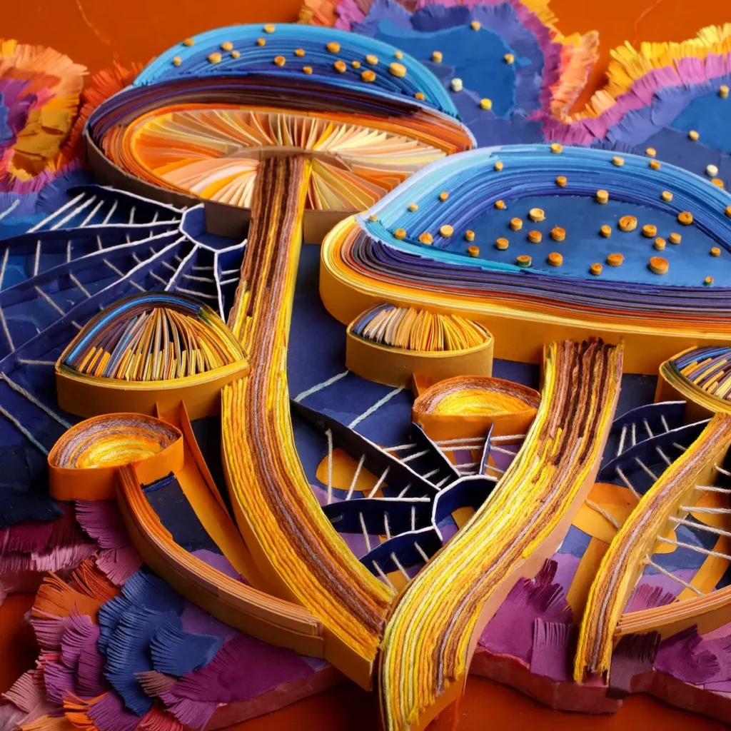 Detail 3 of Mushrooms paper art by Yulia Brodskaya