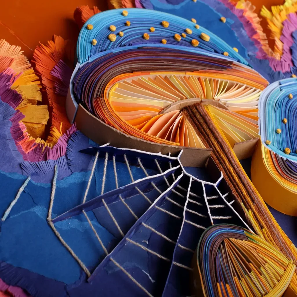 Detail of Mushrooms paper art by Yulia Brodskaya