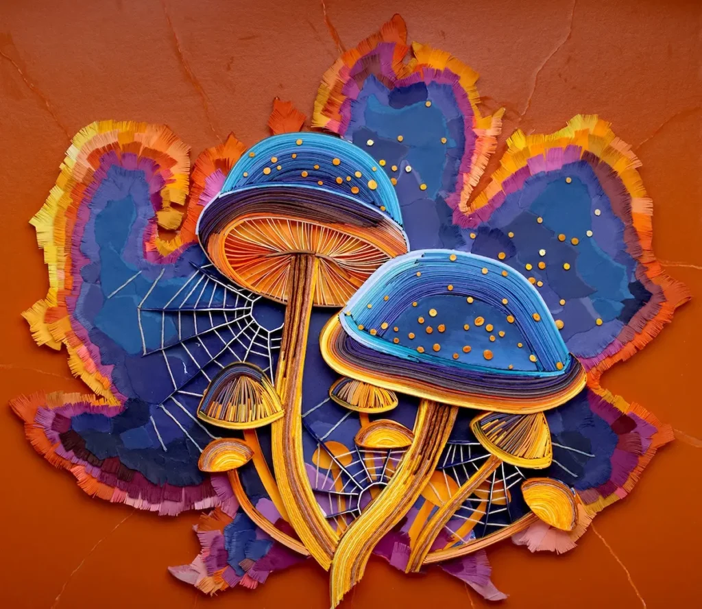 Leafy Mushrooms paper art by Yulia Brodskaya