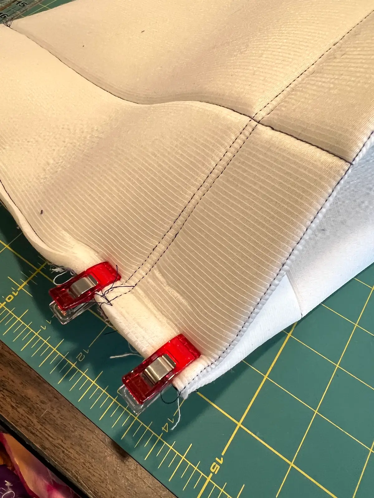 Blue patchwork bag clip the fold for the bottom