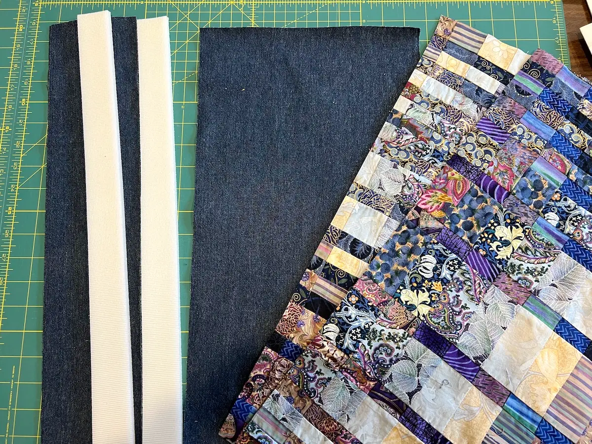 Blue patchwork bag materials needed to make the bag