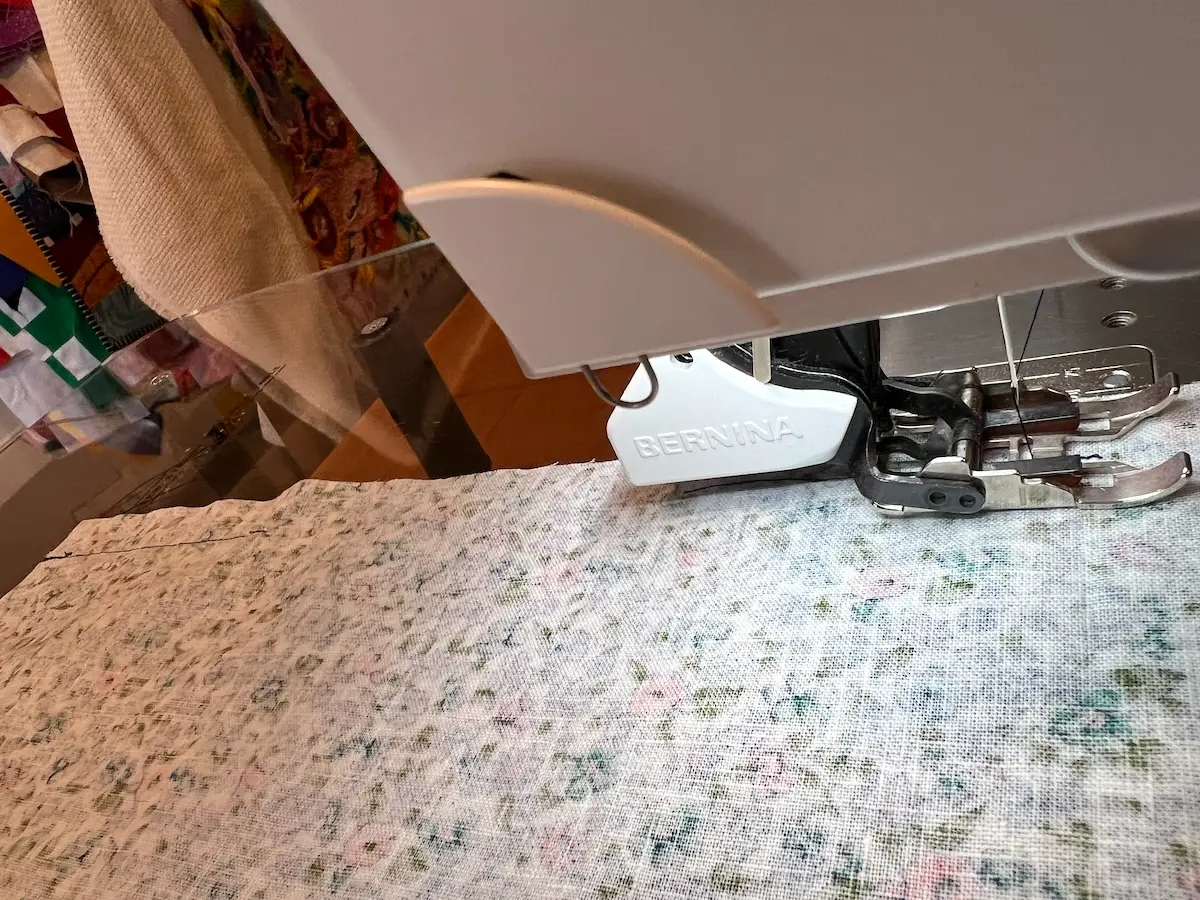 Blue patchwork bag sew the lining sides leaving an opening on one side