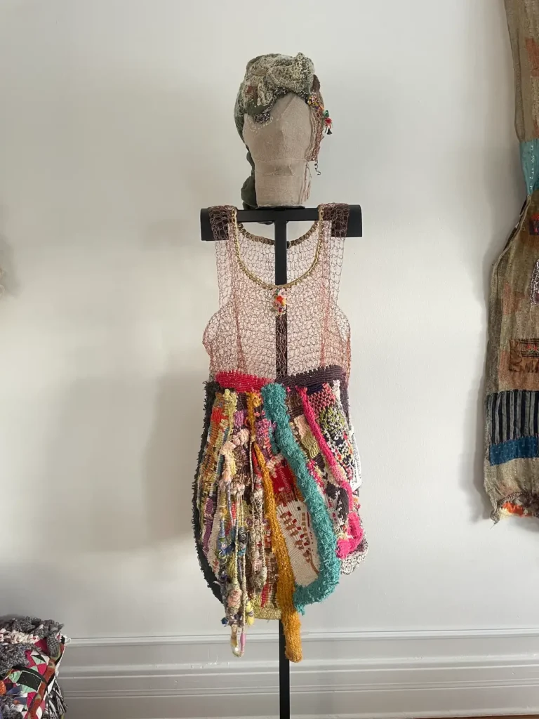 Crocheted and needlework dress by Debby Weiss