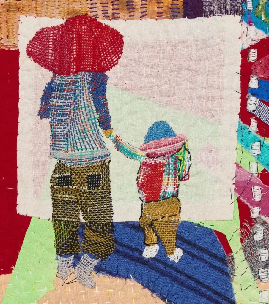 Woman and boy fiber art by Debby Weiss