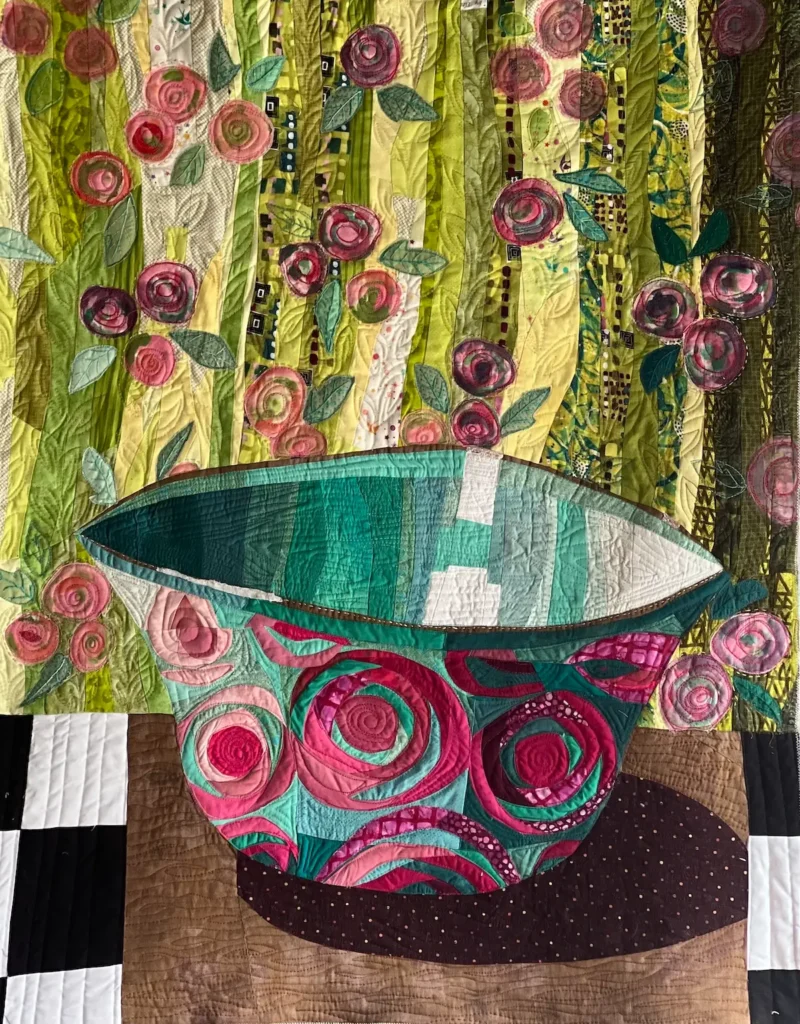 A Rose Bowl but no Parade fiber art by Margaret Grottenthaler