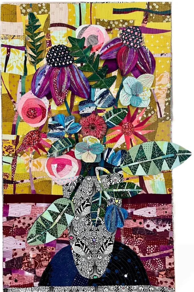 Summer Blooms fiber art by Margaret Grottenthaler