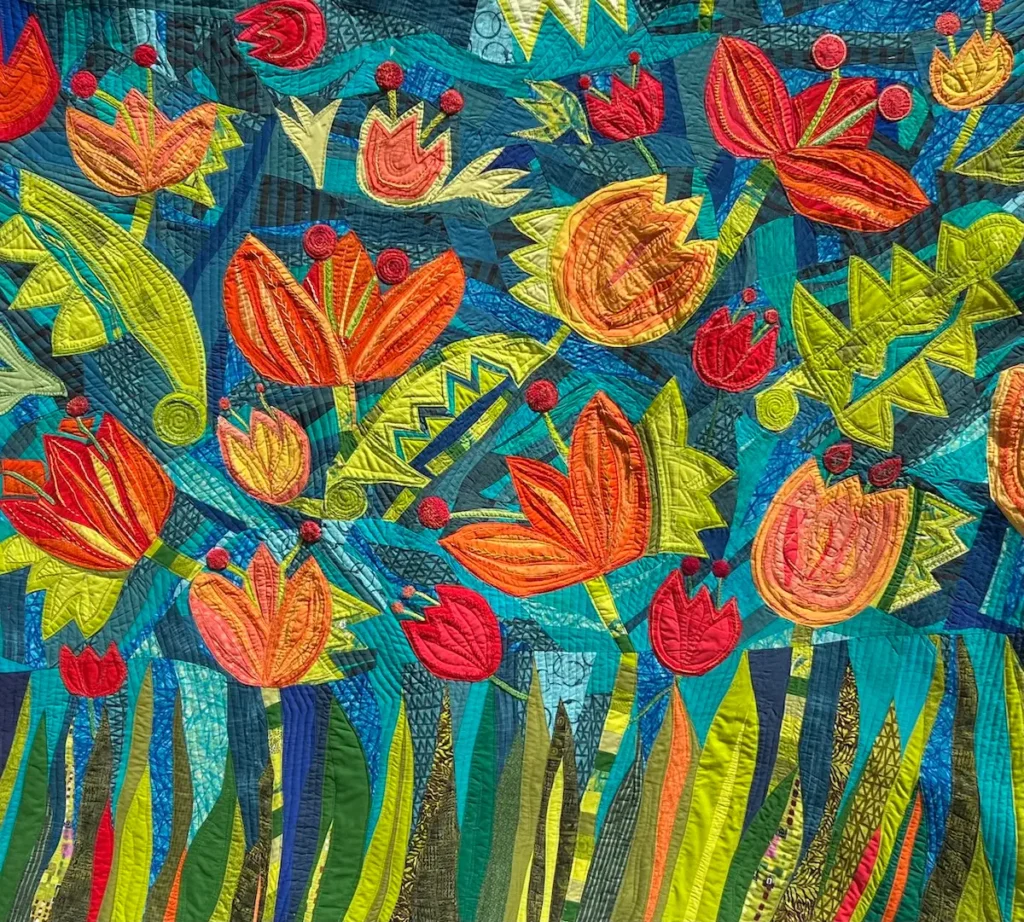 Tulips Take a Trip fiber art by Margaret Grottenthaler