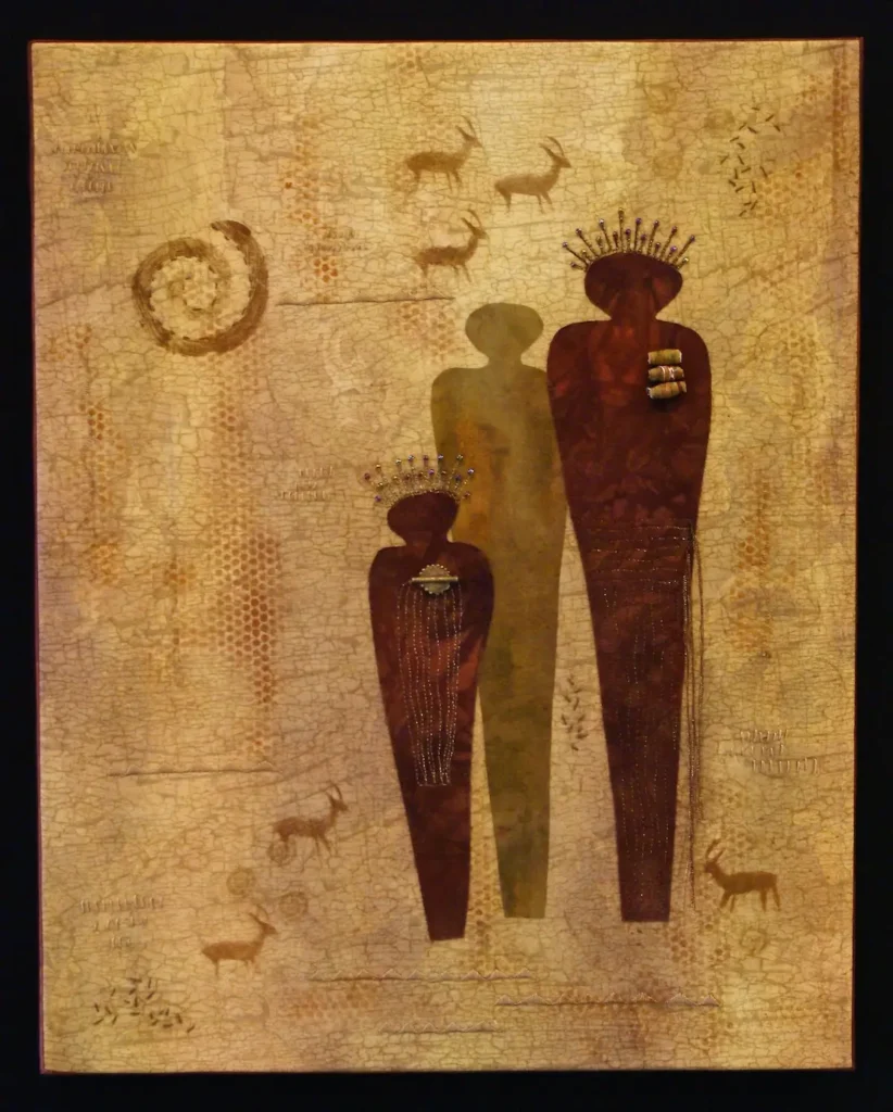 Storytellers fiber art by Nancy Dobson