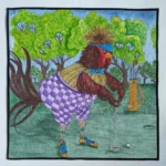 Impossible Chickens Clutch Shot fiber art by Rosanna Lynne Welter