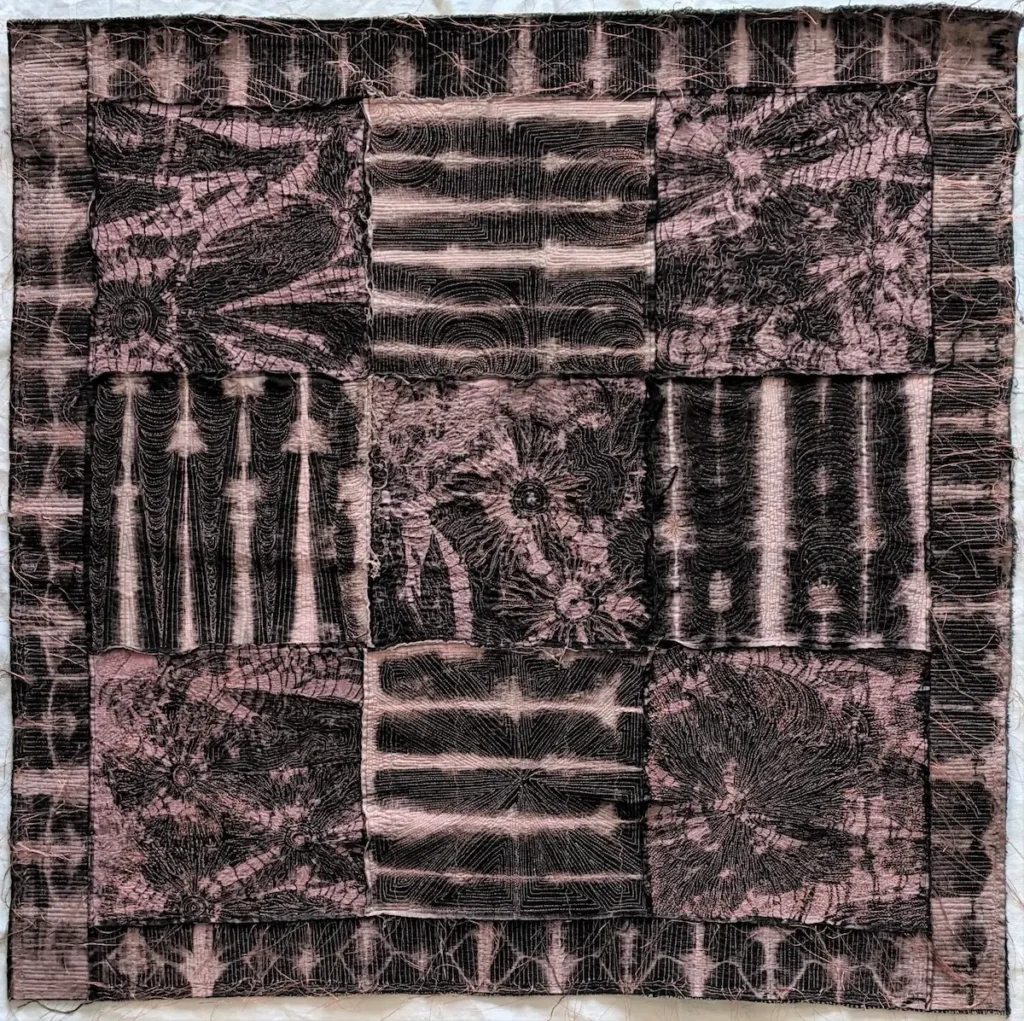 Nine Patch discharge fiber art by Rosanna Lynne Welter