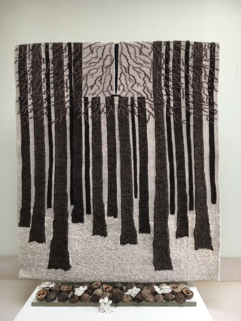 Treefront view of Black Walnut Tree fiber art by Susan Martin Maffei