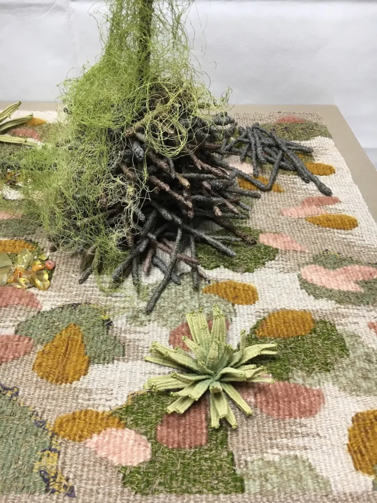 Detail 2 of Golden Bower Bird - Threatened fiber art by Susan Martin Maffei