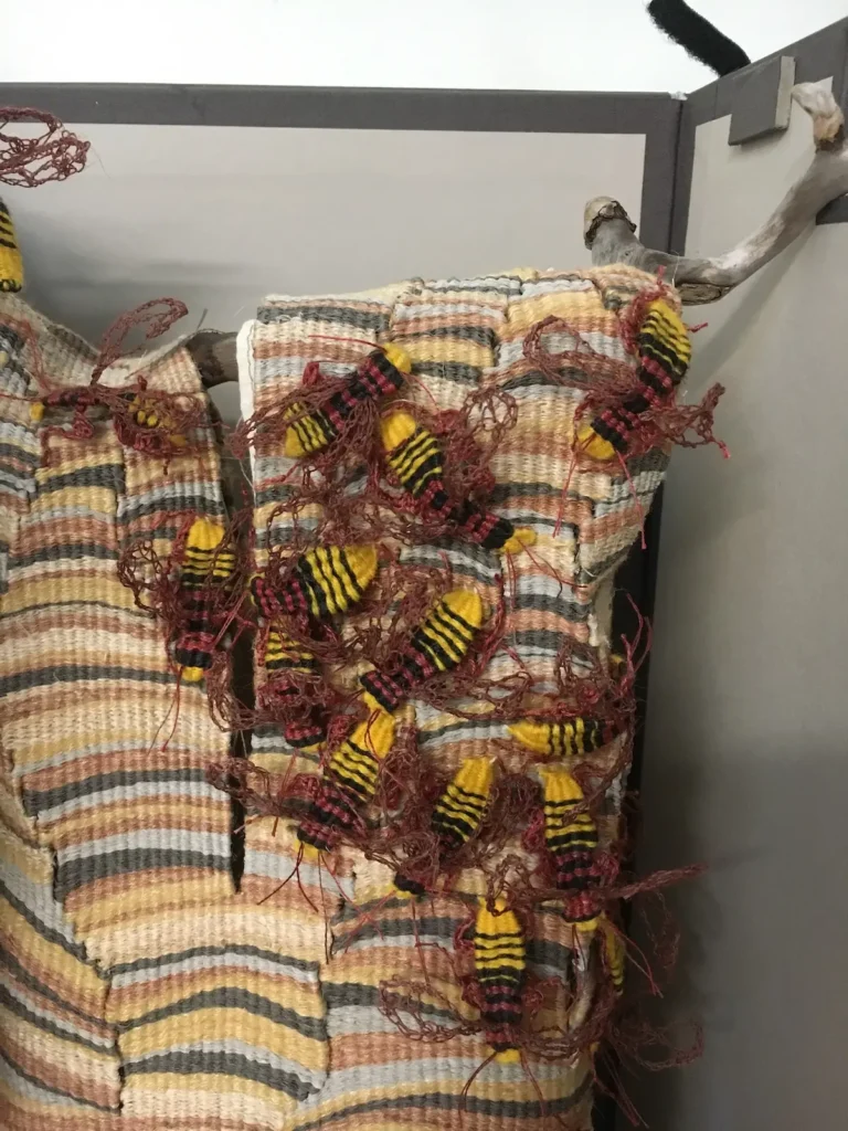 Detail 3 European Hornet - Invasive fiber art by Susan Martin Maffei