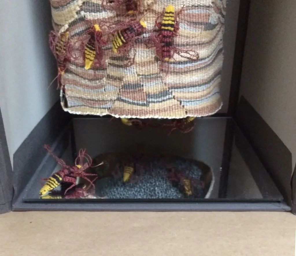 Detail 2 of European Hornet - Invasive fiber art by Susan Martin Maffei