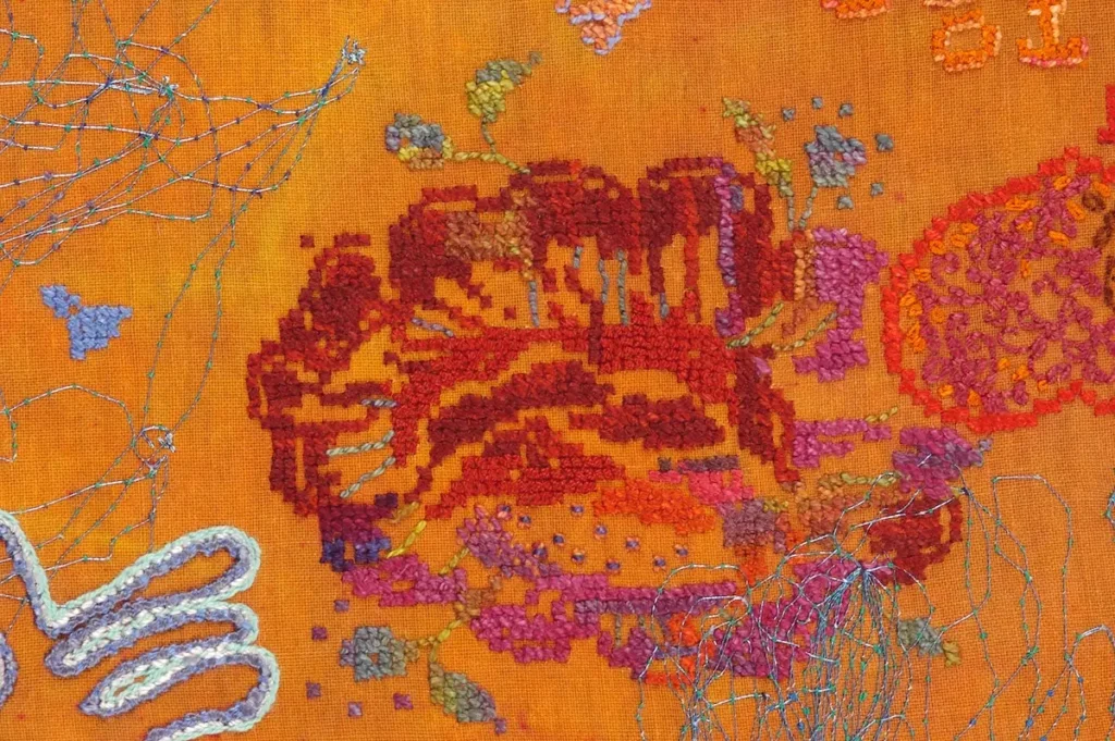 Detail of 100% Checked fiber art by Tilleke Schwarz