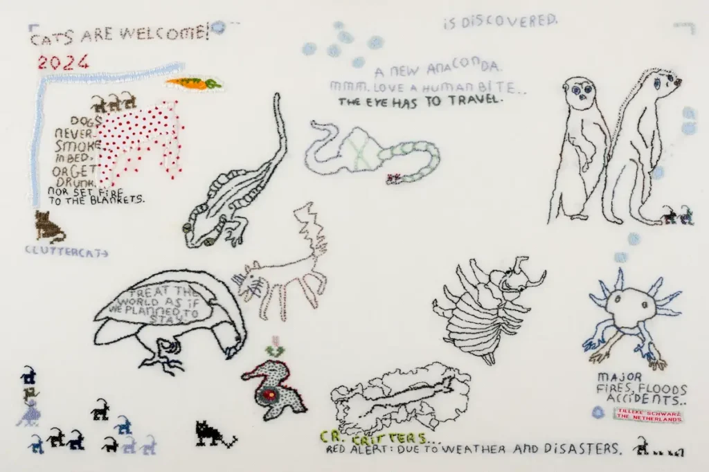 Critters, 2024 fiber art by Tilleke Schwarz