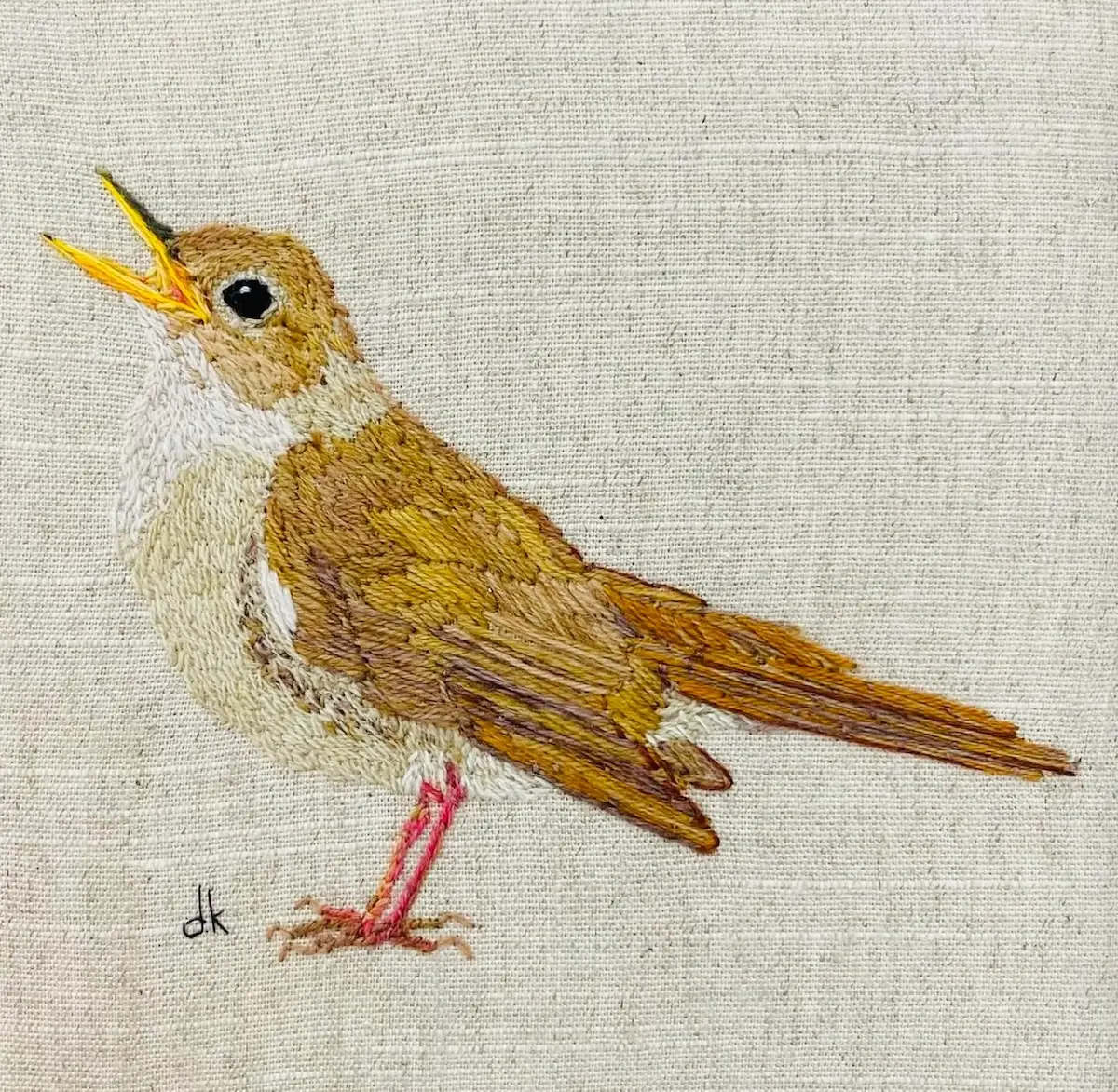 Nightingale embroidery by Deborah Kemball